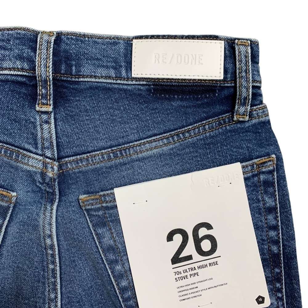 RE/DONE 70S ULTRA HIGH RISE STOVE PIPE
DENIM RAW HEMS WASH BROKEN IN DARK - Picture 8 of 16